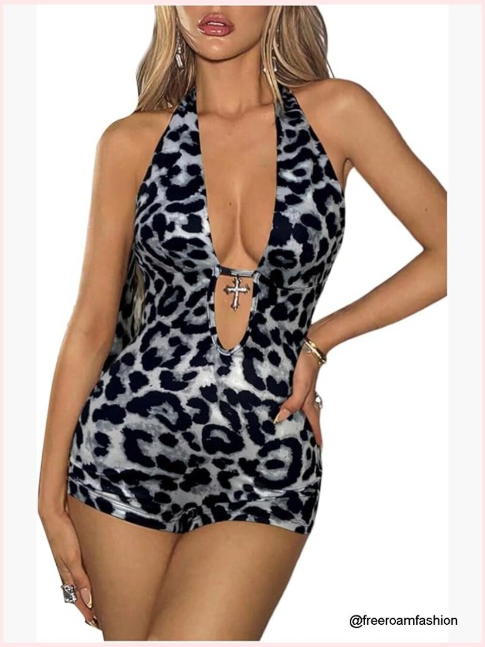 Y2K Halter Backless Romper Sexy Bodycon Jumpsuit Clubwear